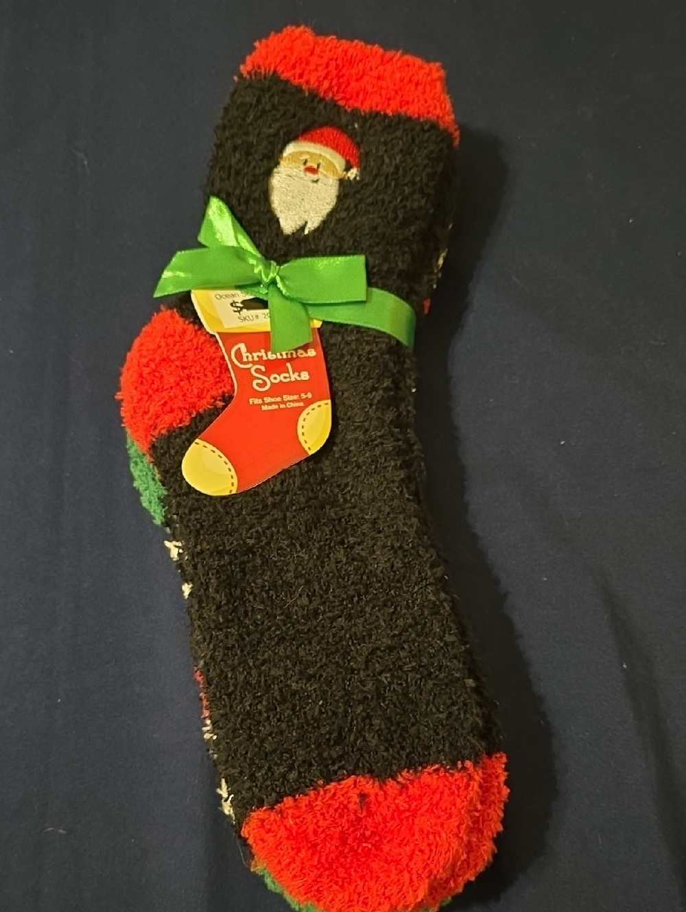 Cozy Black & Red Santa Christmas Fuzzy Socks